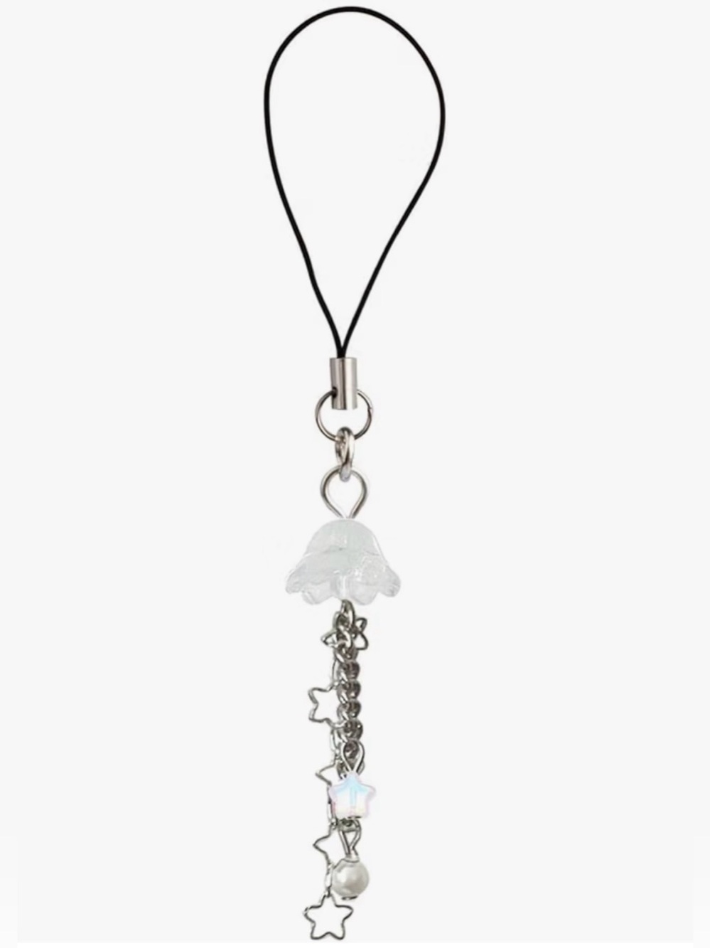Y2K White Jellyfish Phone Charm Strap Star Pearl Beaded Cell Phone Accessory